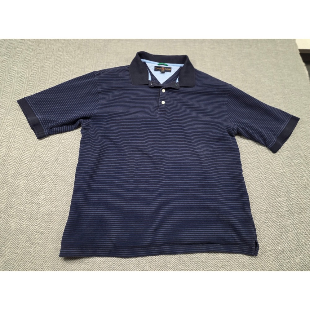 Tommy Hilfiger Golf Men XL Navy Blue Micro Striped Polo‎ Short Sleeve Vintage